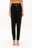 Black Elastic wide cut pants 41348