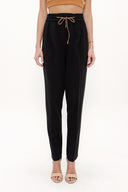 Black Elastic wide cut pants 41348