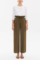 Khaki Wide cut elastic waist pants 41369