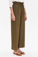 Khaki Wide cut elastic waist pants 41369