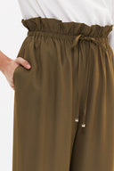 Khaki Wide cut elastic waist pants 41369