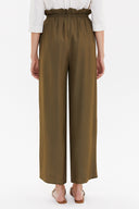 Khaki Wide cut elastic waist pants 41369