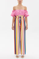 Striped Wide cut elastic waist pants 41369