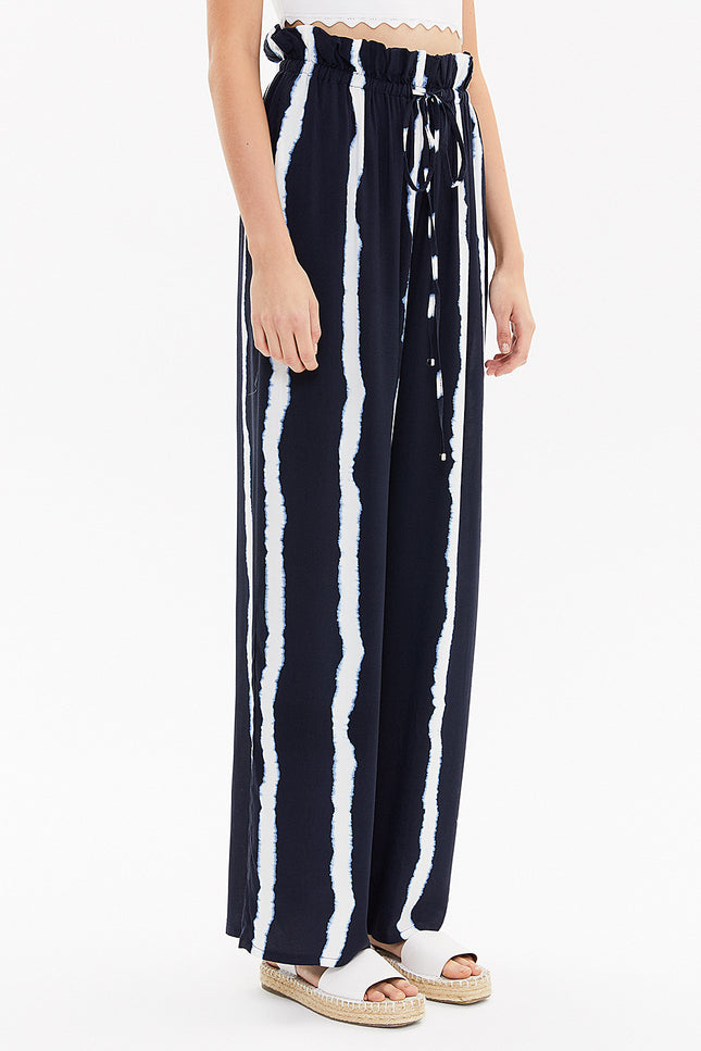 - Bol Kesim Beli Lastikli Pantalon 41369 Lacivert-beyaz Çizgili