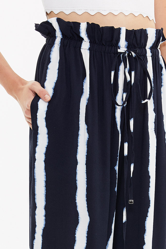 - Bol Kesim Beli Lastikli Pantalon 41369 Lacivert-beyaz Çizgili