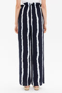 Navy Blue White Striped Wide cut elastic waist pants 41369