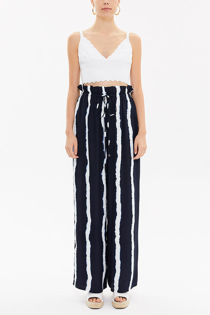 - Bol Kesim Beli Lastikli Pantalon 41369 Lacivert-beyaz Çizgili