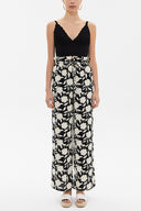 Black Background Floral Printed Wide cut elastic waist pants 41369