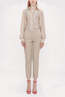 Beige Elastic waist tube leg pants 41373