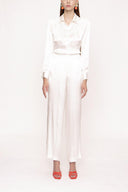 Ecru Wide cut trousers with elastic waist 41621