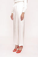Ecru Wide cut trousers with elastic waist 41621