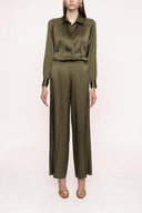 Khaki Wide cut trousers with elastic waist 41621