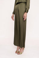 Khaki Wide cut trousers with elastic waist 41621