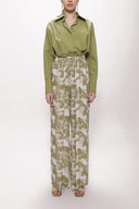 Beige Wide cut trousers with elastic waist 41623