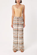 Patterned Wide cut trousers with elastic waist 41623