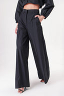 Black Wide cut trousers with elastic waist 41629