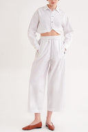 White Loose fit trousers with elastic waist 41645