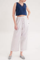 Ecru Loose fit trousers with elastic waist 41646