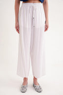 Ecru Loose fit trousers with elastic waist 41646