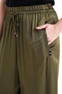 Khaki Loose fit trousers with elastic waist 41646