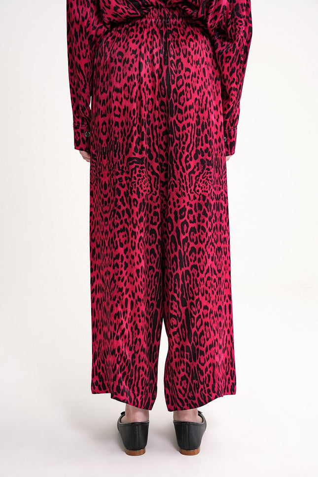 Burgundy Loose fit trousers with elastic waist 41646