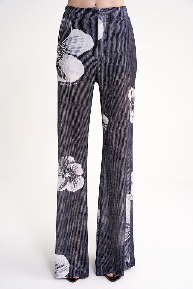 Black Pleated wide leg trousers with elastic waist 41679