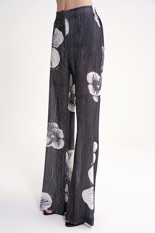 Black Pleated wide leg trousers with elastic waist 41679