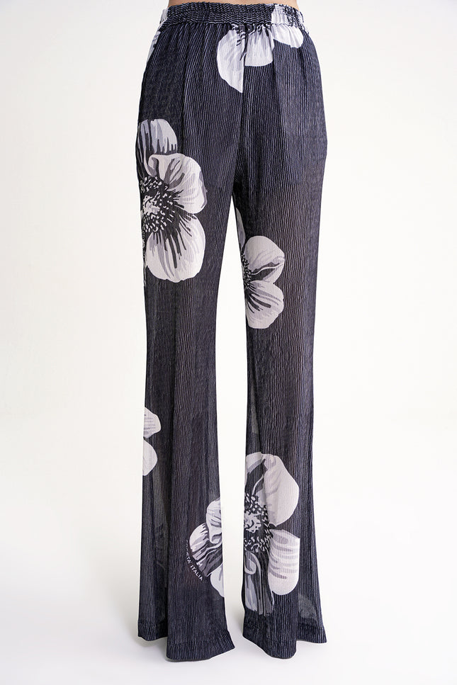 Black Pleated wide leg trousers with elastic waist 41679