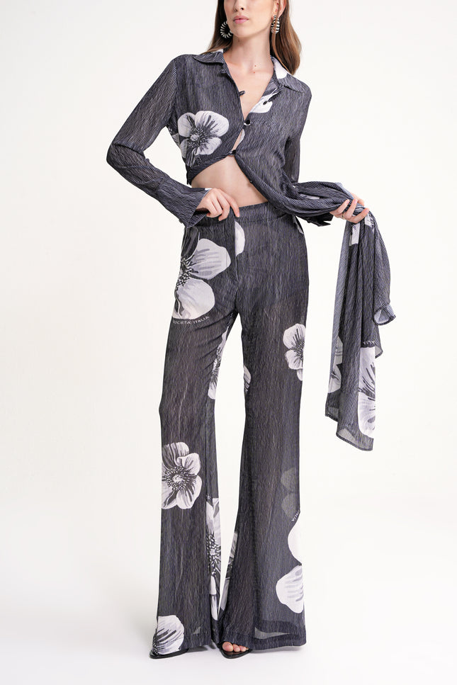 Black Pleated wide leg trousers with elastic waist 41679