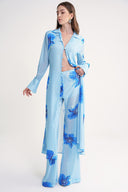 Blue Pleated wide leg trousers with elastic waist 41649