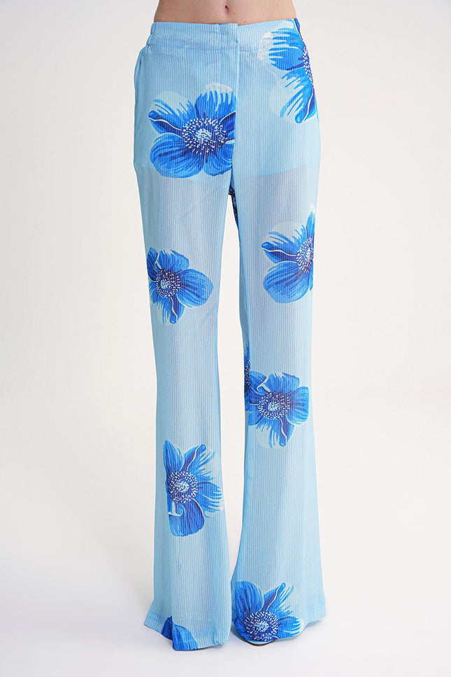 Blue Pleated wide leg trousers with elastic waist 41679