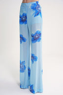 Blue Pleated wide leg trousers with elastic waist 41649