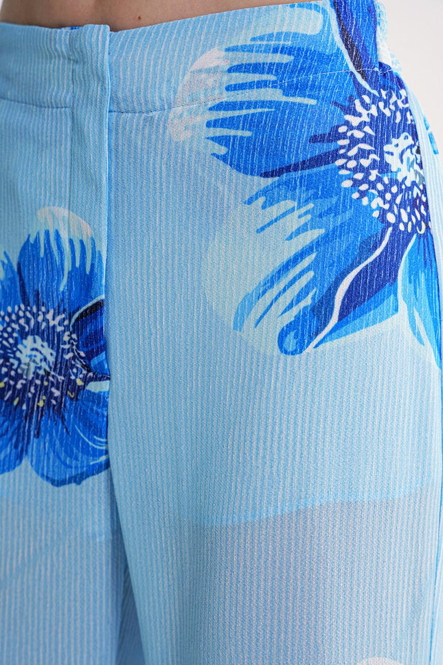 Blue Pleated wide leg trousers with elastic waist 41679