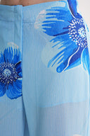 Blue Pleated wide leg trousers with elastic waist 41649