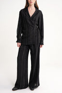 Black Loose cut lined trousers with elastic waist 41652