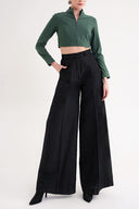 Black Wide cut trousers with elastic waist 41653
