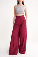 Burgundy Wide cut trousers with elastic waist 41653