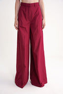Burgundy Wide cut trousers with elastic waist 41653