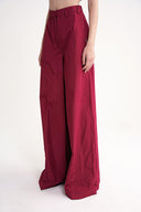 Burgundy Wide cut trousers with elastic waist 41653