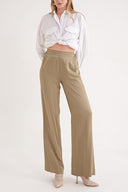 Beige Elastic waist wide leg trousers 41658