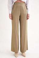 Beige Elastic waist wide leg trousers 41658