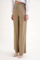 Beige Elastic waist wide leg trousers 41658