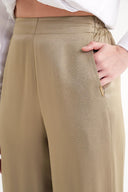 Beige Elastic waist wide leg trousers 41658
