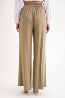 Beige Elastic waist wide leg trousers 41658