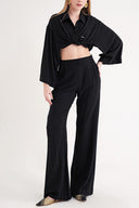 Black Elastic waist wide leg trousers 41659