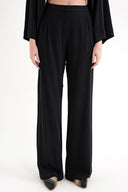 Black Elastic waist wide leg trousers 41659