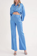 Blue Elastic waist wide leg trousers 41659