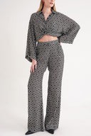 Patterned Elastic waist wide leg trousers 41659