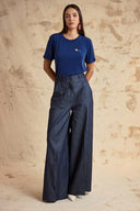 Navy Blue Wide-leg trousers with an elastic waist 41663