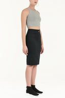 Navy Blue Slim fit  pocket  skirt  80390